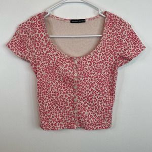 Brandy Melville Cheetah Button Front Top Scoop Neck Y2K Barbie